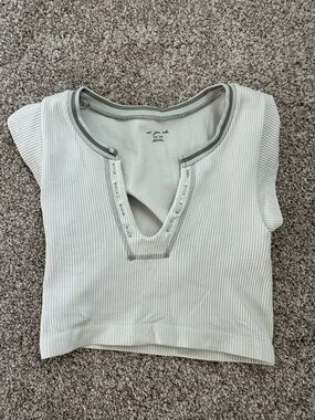 Urban Outfitters Sage Ribbed Notch-Front Crop Top